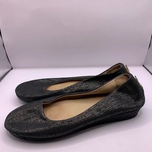 fs/ny Women's Italy Ballet Flats Low Wedge Black Shimmer Leather Size 6